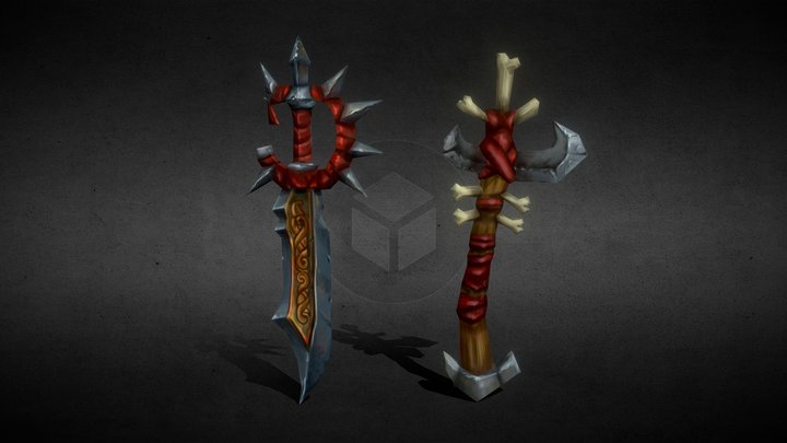 Sword and Axe Stylized Weapons Game-Ready LP 3D Model