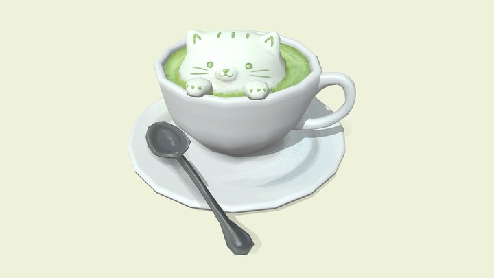 Matcha Latte Cat | Hand-Painted 3D Model