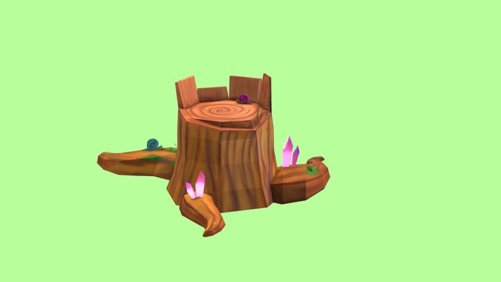 Low poly hand painted stump 3D Model
