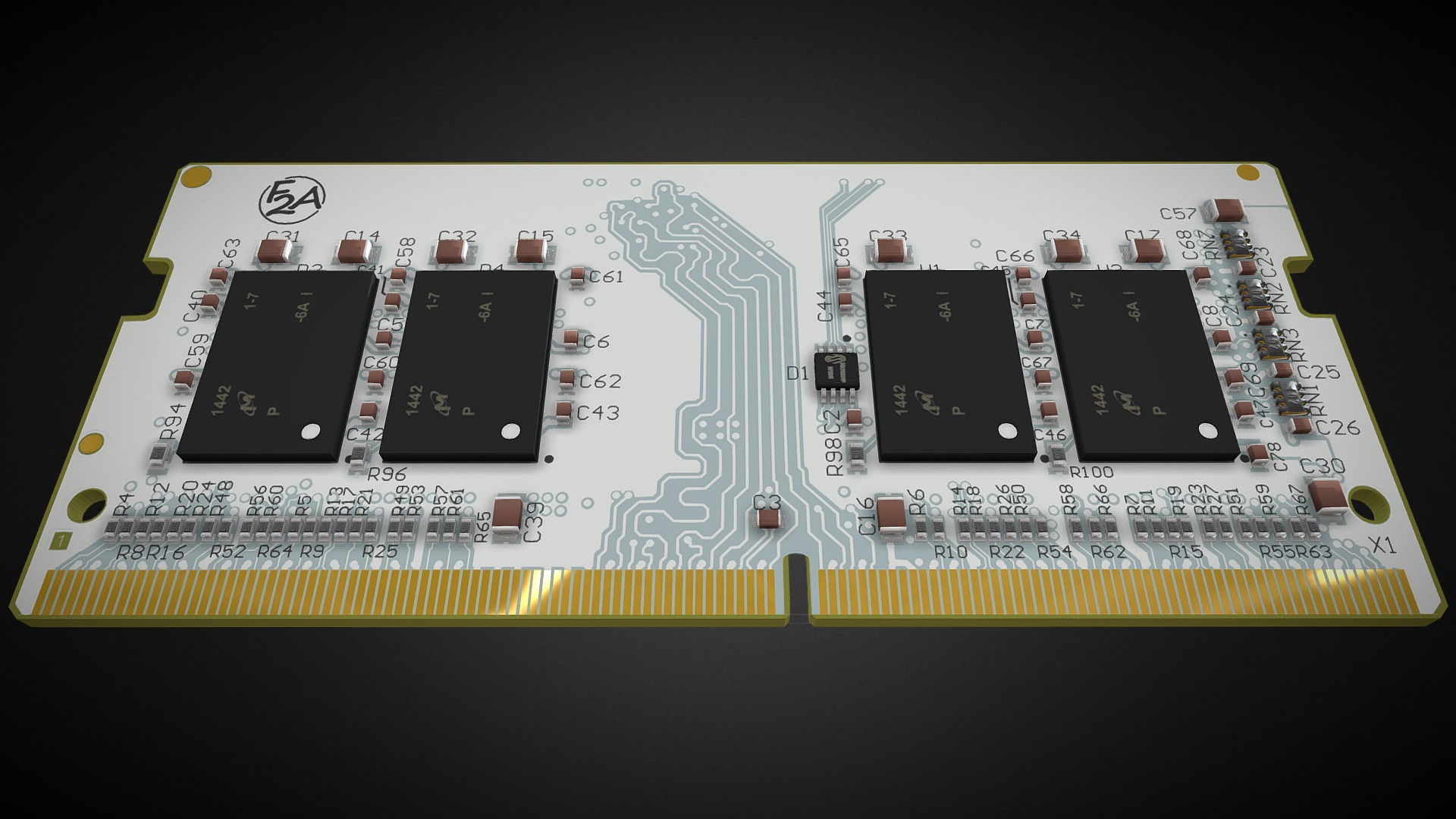 3D model DDR4-SODIMM - This is a 3D model of the DDR4-SODIMM. The 3D model is about a circuit board with many small chips.