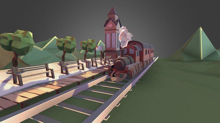 Low Poly -Train station 3D Model