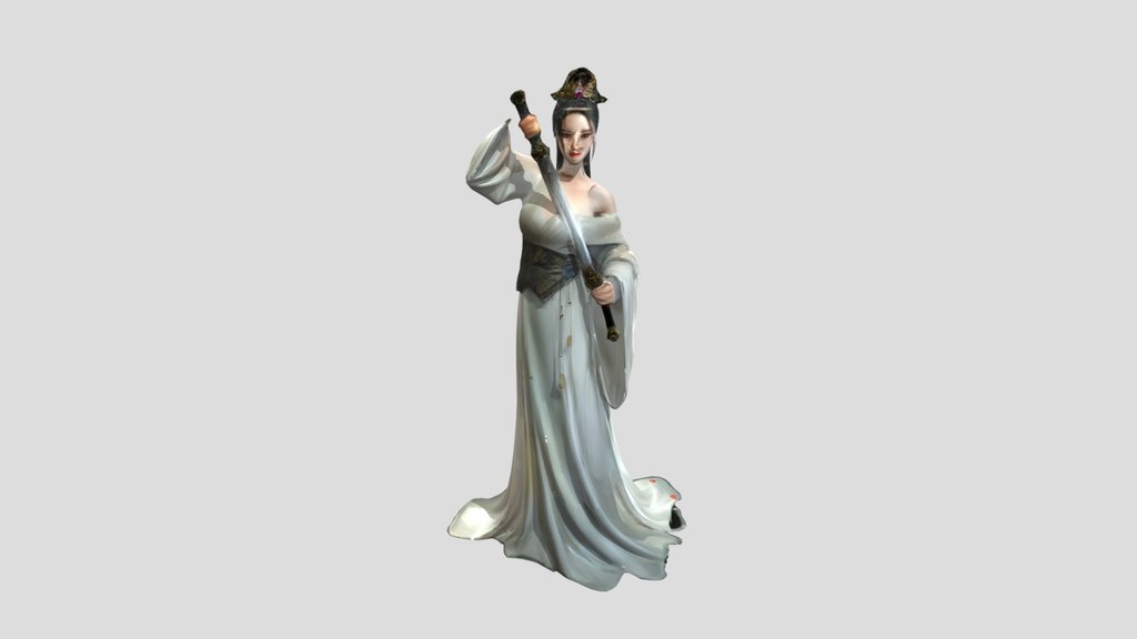 Female swordsman in forest