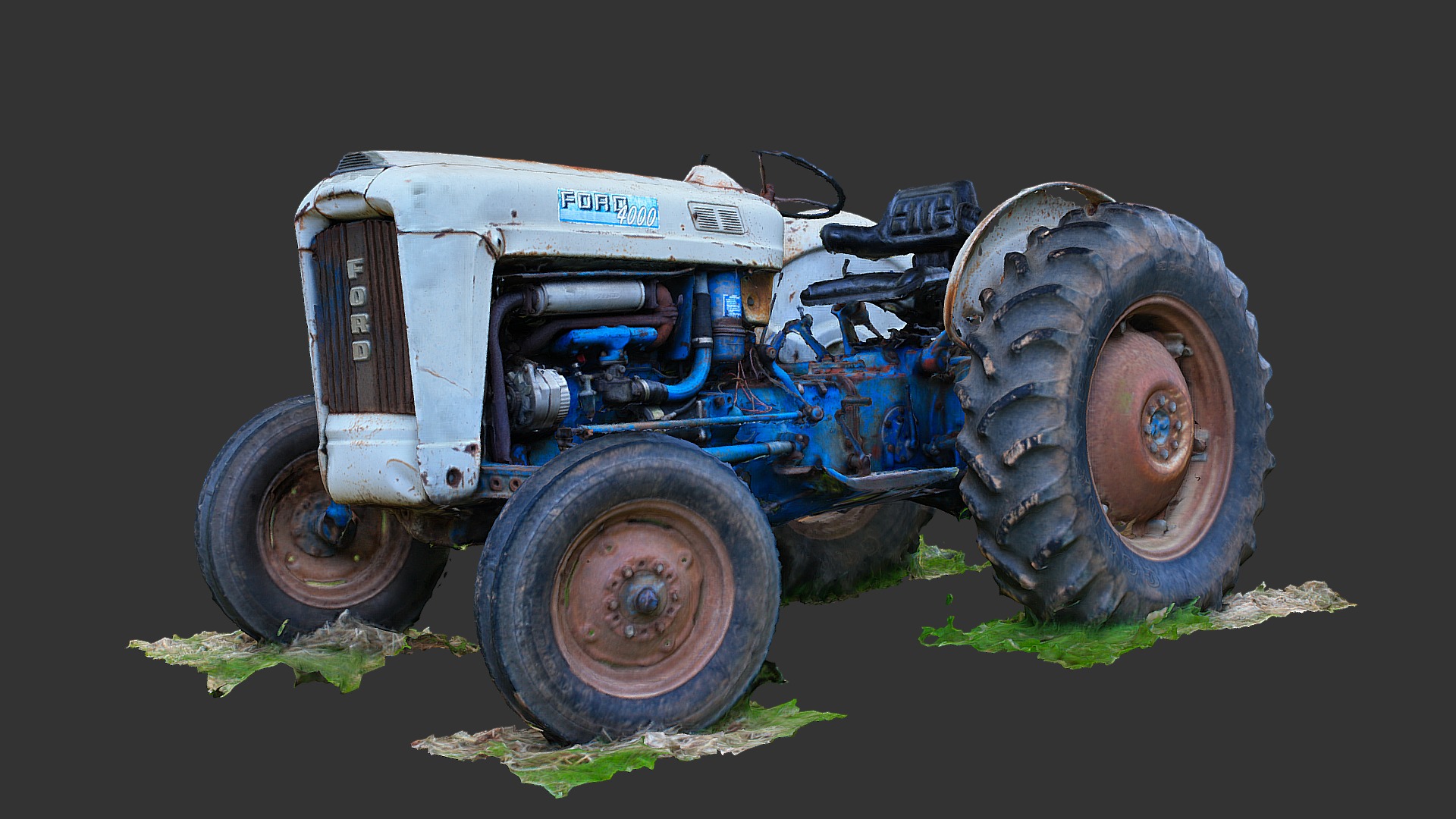 3D model Tractor (Raw Scan) - This is a 3D model of the Tractor (Raw Scan). The 3D model is about a blue and white tractor.