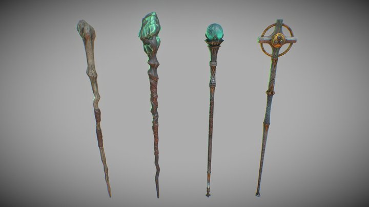 Fantasy Magic Staffs 3D Model