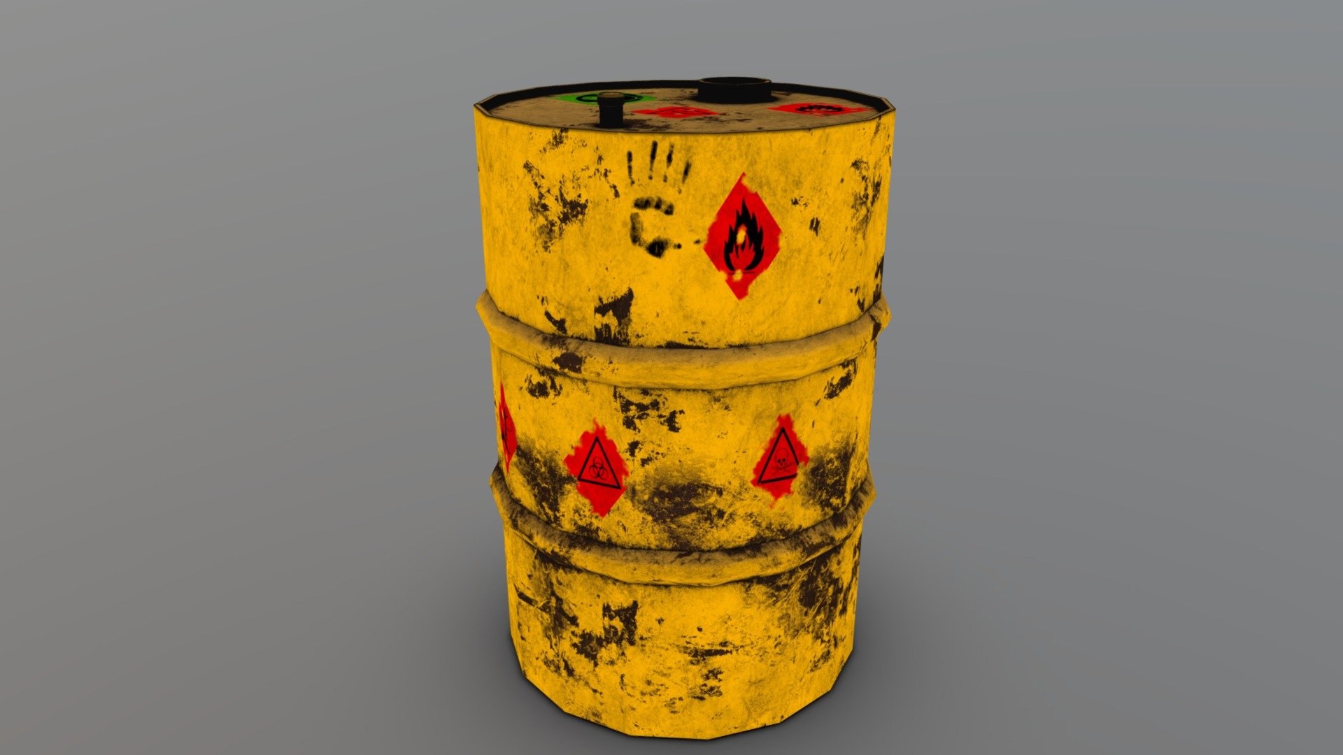 Metal barrel with elements of dirt and stickers