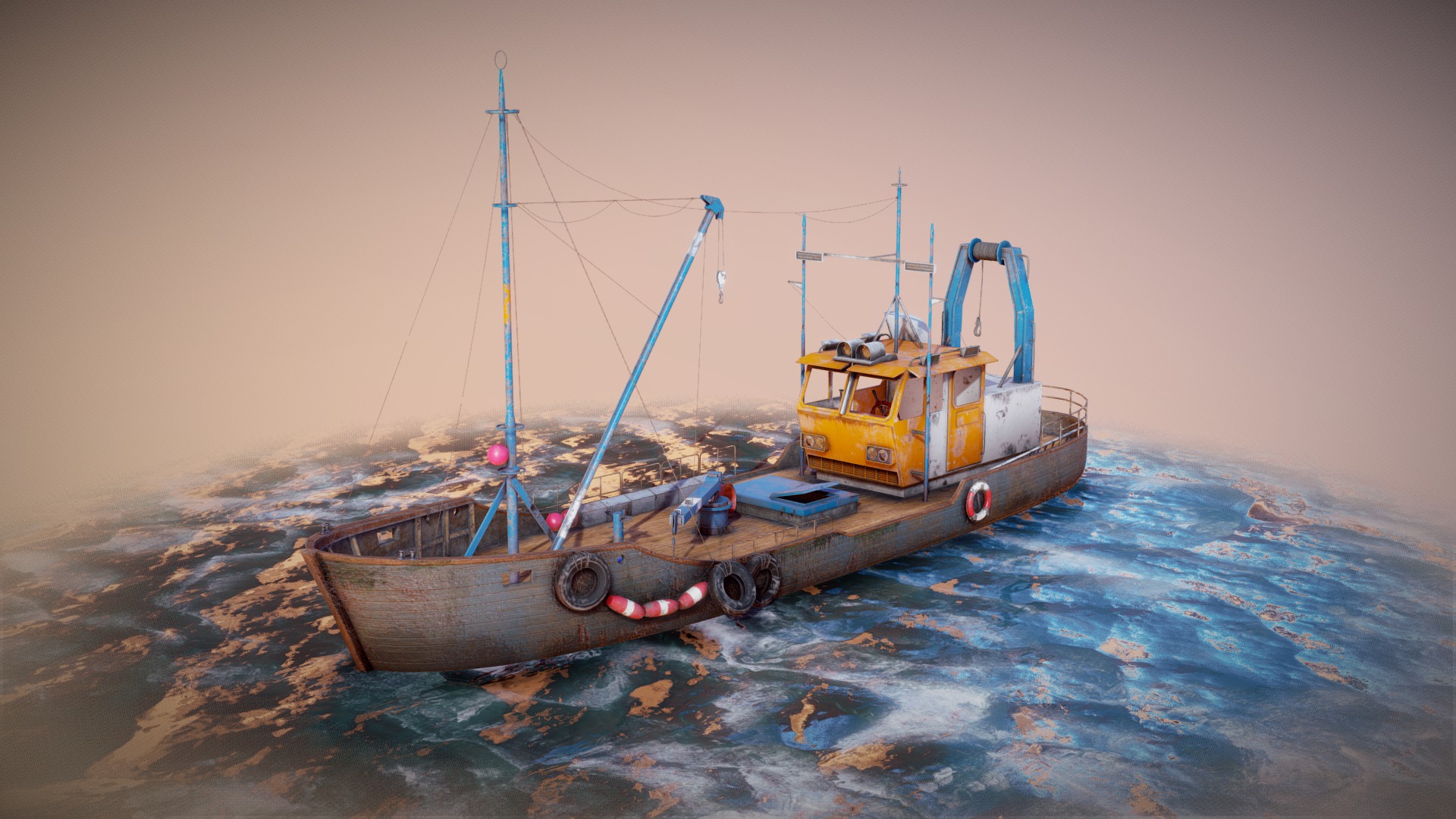 3D model Old Fishing Boat - This is a 3D model of the Old Fishing Boat. The 3D model is about a boat in the water.