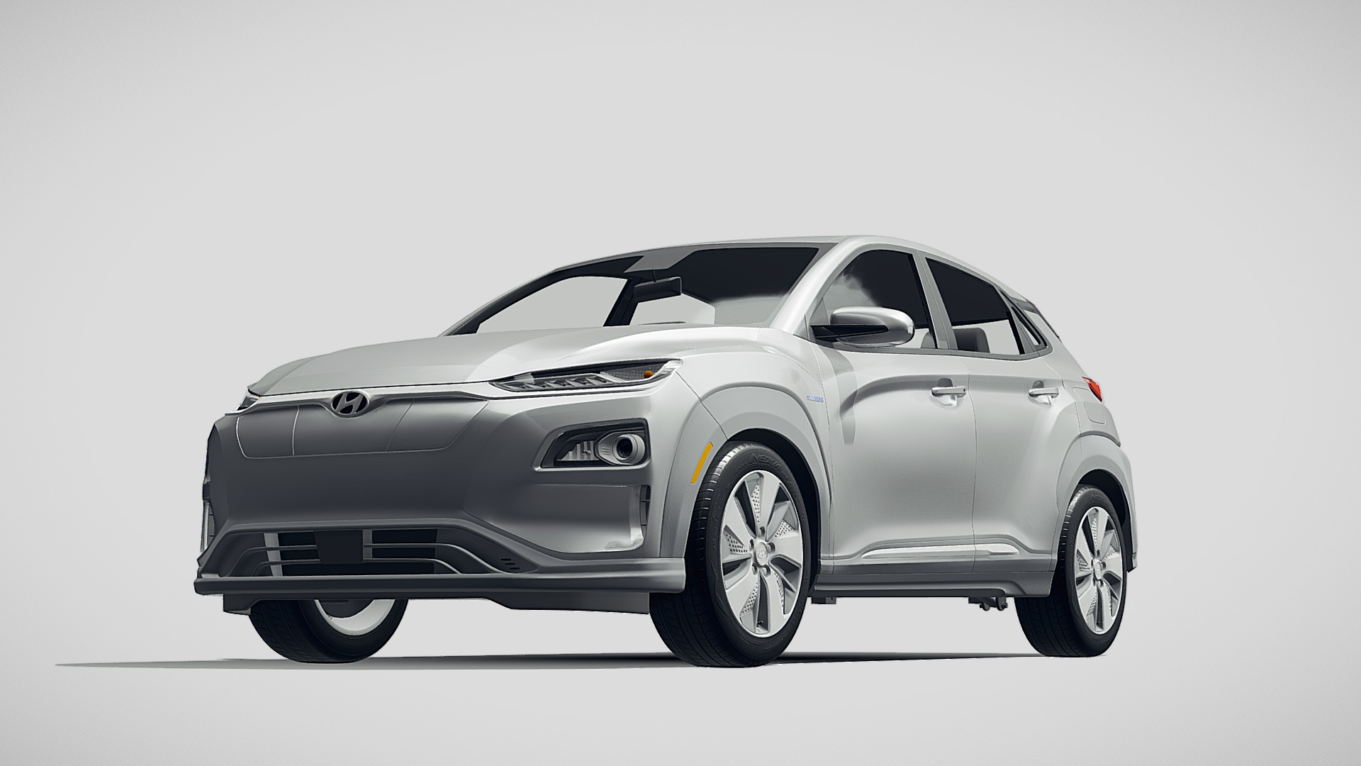 3D model Hyundai Kona Electric 2019 - This is a 3D model of the Hyundai Kona Electric 2019. The 3D model is about a silver car with a black top.