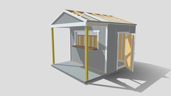 10'x8' Gable Pub Shed with 4' Overhang on Pad 3D Model