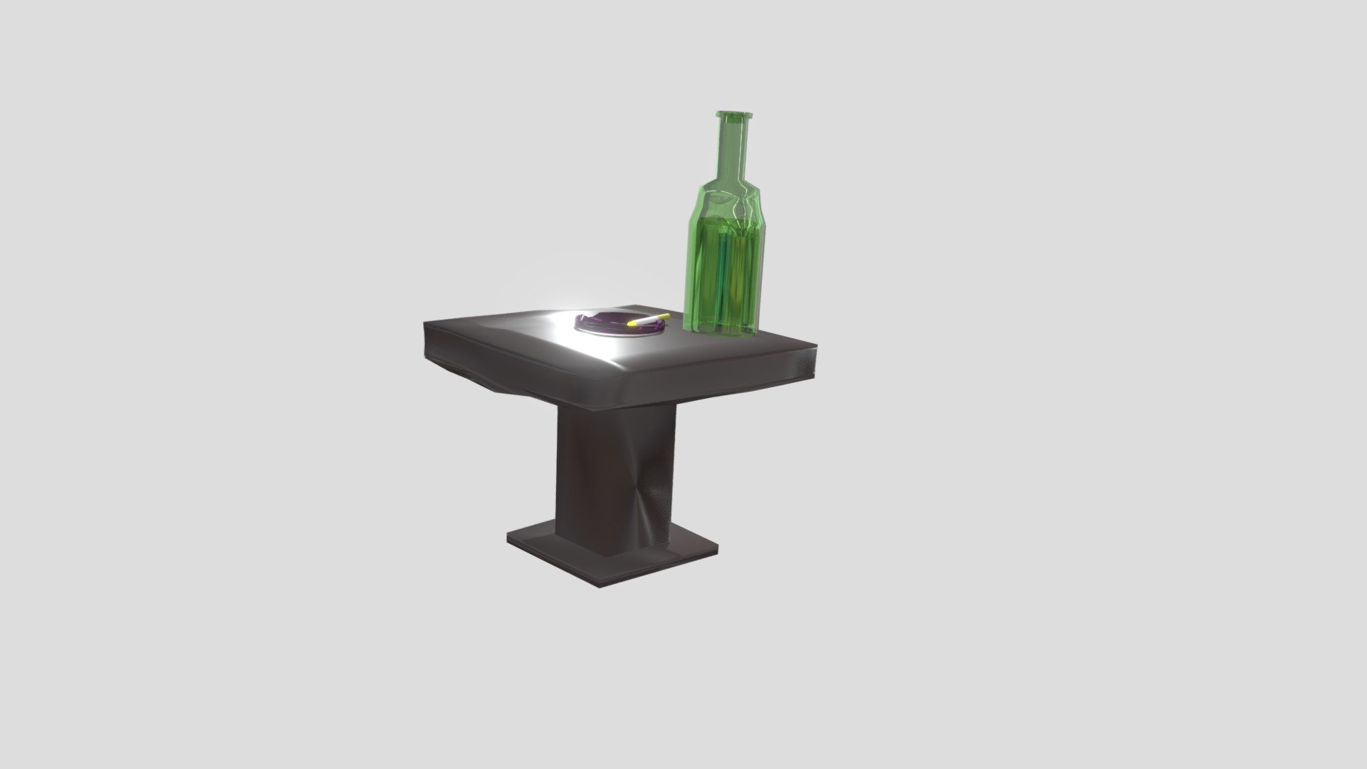 cigarette ashtray and bottle on the table