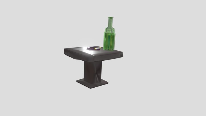 cigarette ashtray and bottle on the table 3D Model