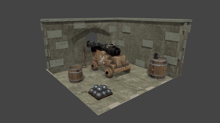 Cannon + Environment Textured 3D Model