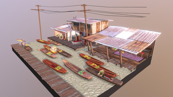 Bangkok River Scene 3D Model