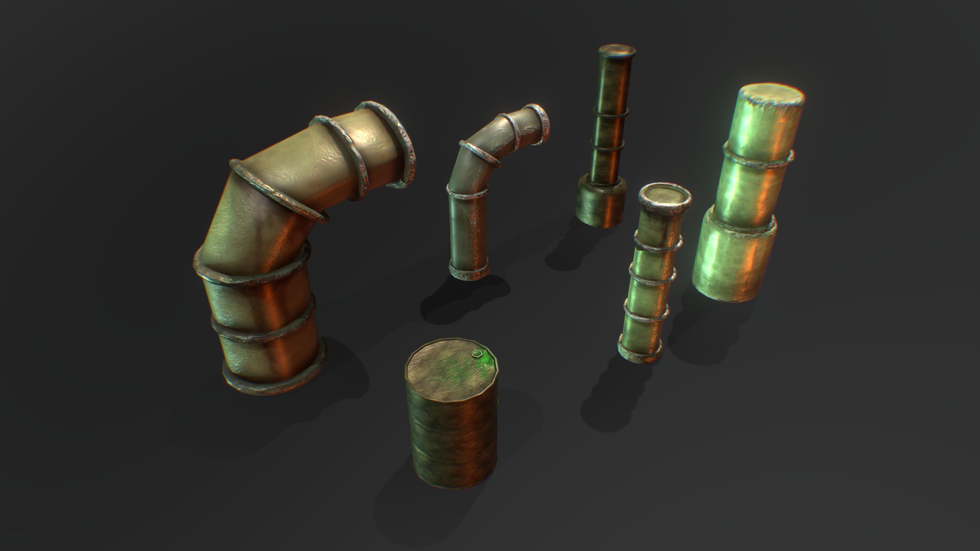 3D model Medlab Terror – Service Tunnel Pipes - This is a 3D model of the Medlab Terror - Service Tunnel Pipes. The 3D model is about a group of gold and silver bullets.