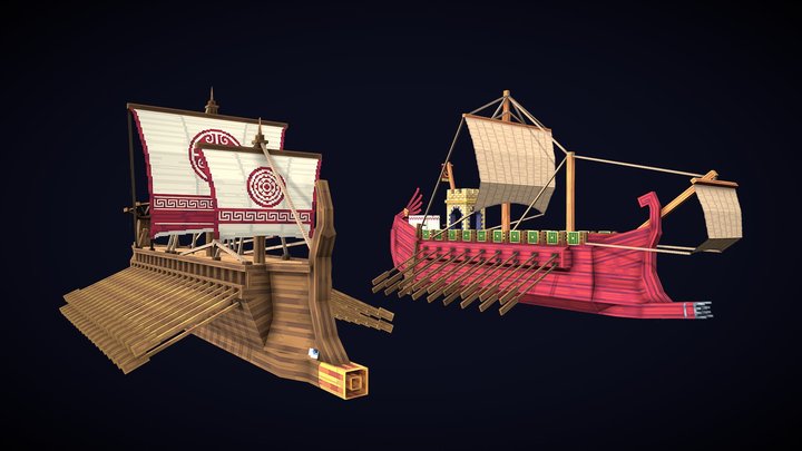 Trireme and Quinquereme made with Shegggggy 3D Model