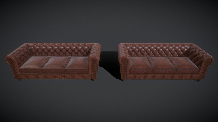 Traditional Brown Leather Sofa – Free 3D Model STL