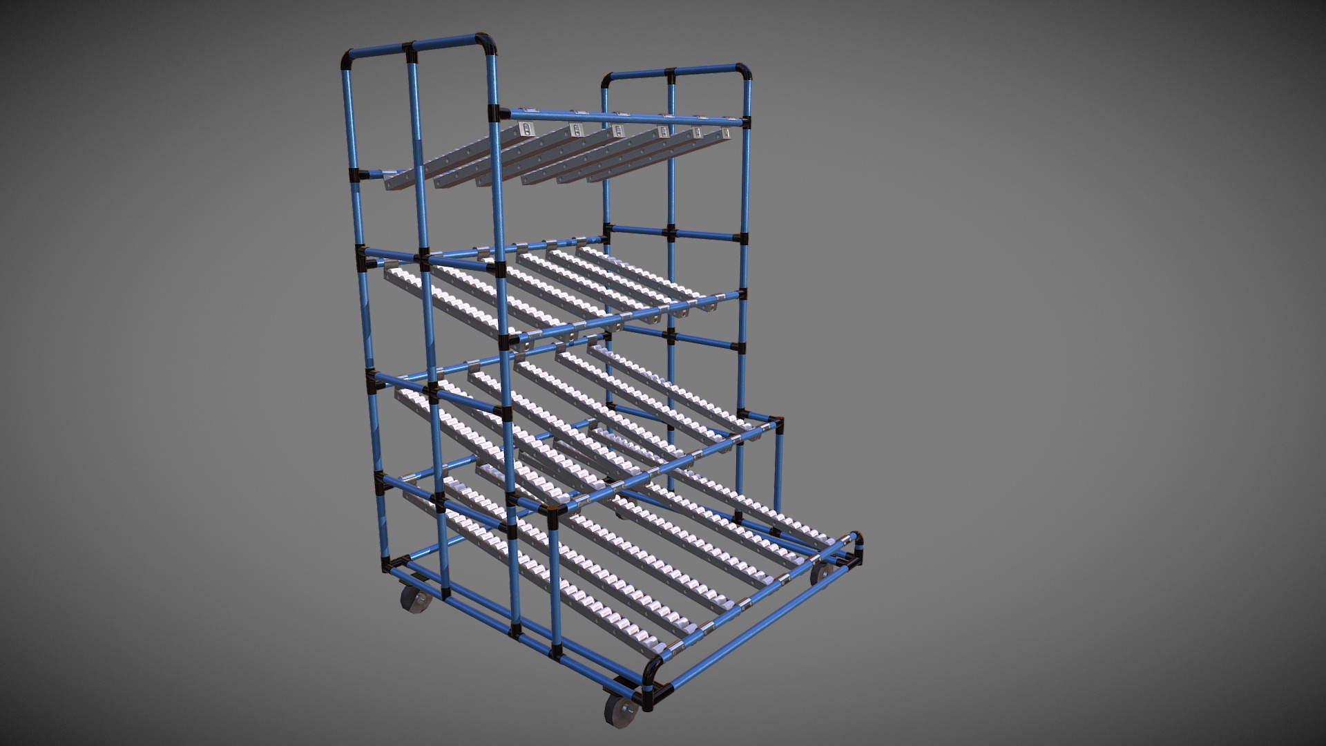 3D model Wheel shelving - This is a 3D model of the Wheel shelving. The 3D model is about a shopping cart with a blue shopping cart.