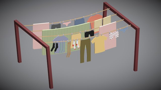 Low Poly Clothesline 3D Model