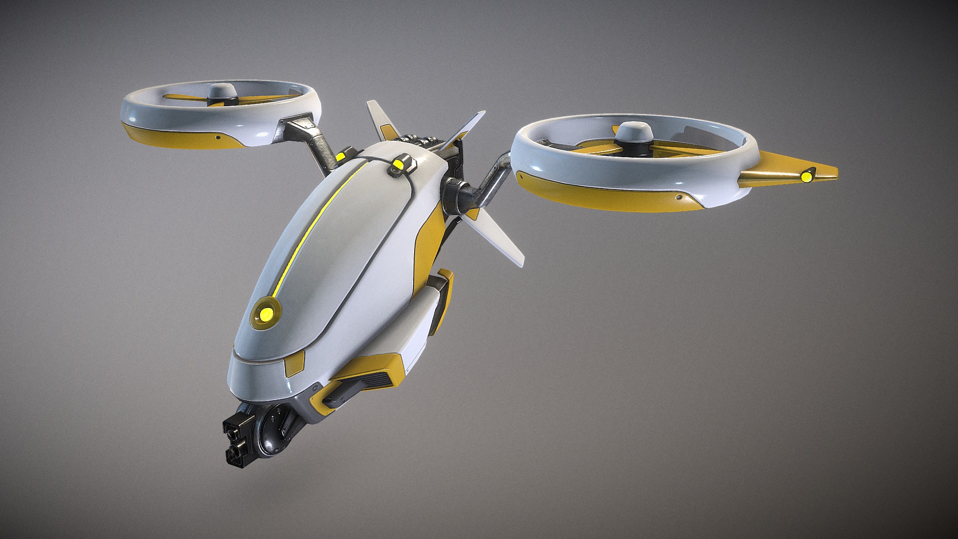 3D model E Drone - This is a 3D model of the E Drone. The 3D model is about a drone with a yellow and blue body.