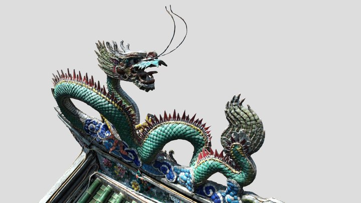 汕尾市霞墟村天水宫屋顶上的龙造型嵌瓷 3D Model