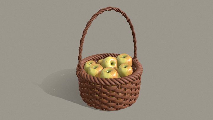 Wicker Basket And Apple 3D Model