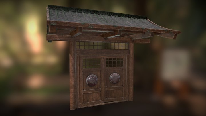 East-Asian wooden gate 3D Model