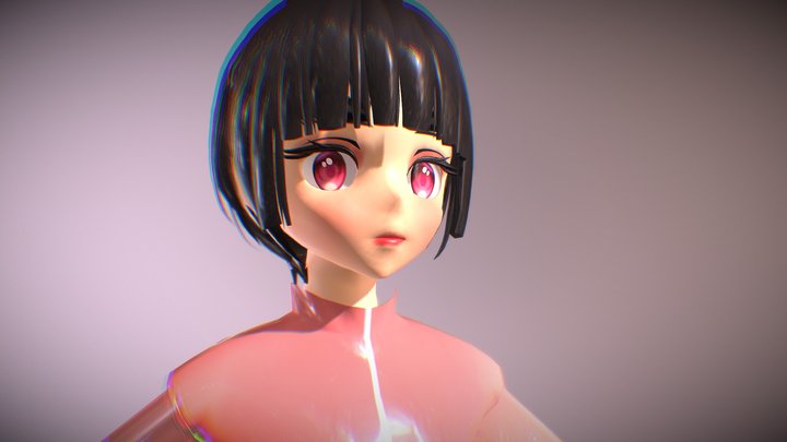 Low Poly Anime: Short-Haired 3D Girl Character 3D Model