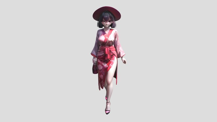 Anime with Kimono costume 3D Model