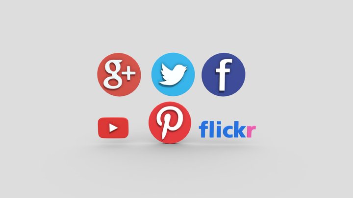 3D Social Medial Logos Low Poly 3D Model