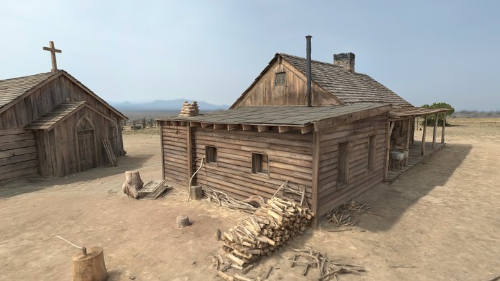 Old Southwest Cabin & Church 3D Model