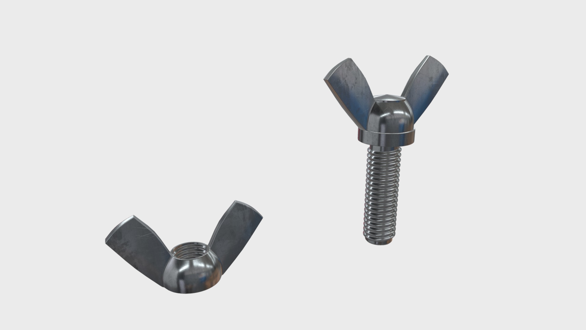 3D model Wing nut and screw - This is a 3D model of the Wing nut and screw. The 3D model is about a couple of black and silver propeller blades.