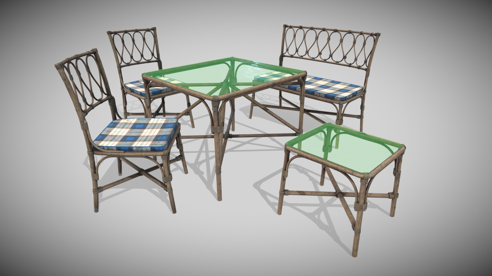 3D model Set Rattanelly - This is a 3D model of the Set Rattanelly. The 3D model is about a table and chairs.