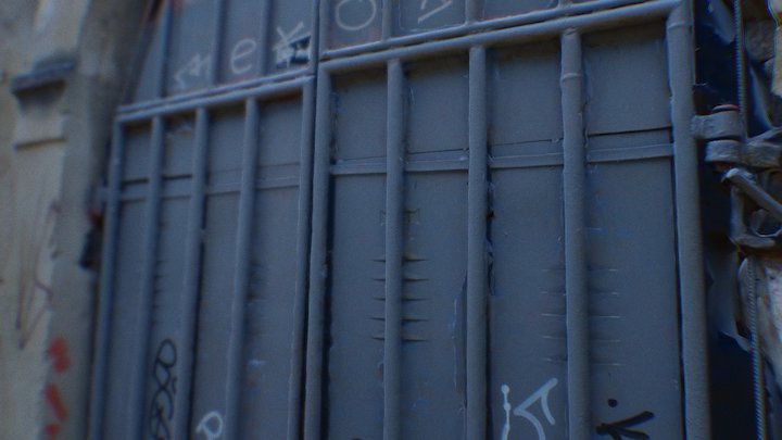 Metal Barred Locked Doors 3D Model