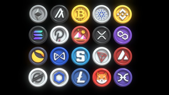 20 Cryptocurrency coin pack with cartoon style 3D Model