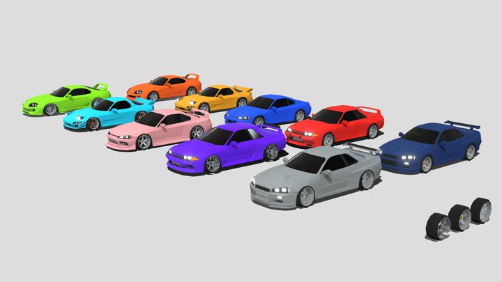 JDM Tuner Drift Car Pack 3D Model