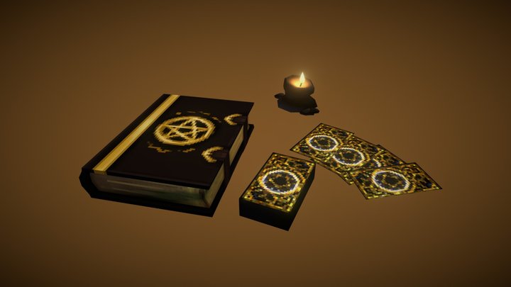 Grimoire, Tarrot & a Candle 3D Model