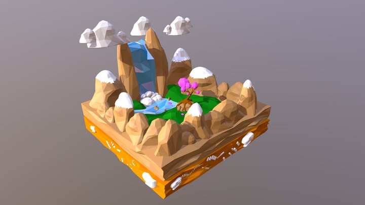 Fantasy Island Waterfall 3D Model