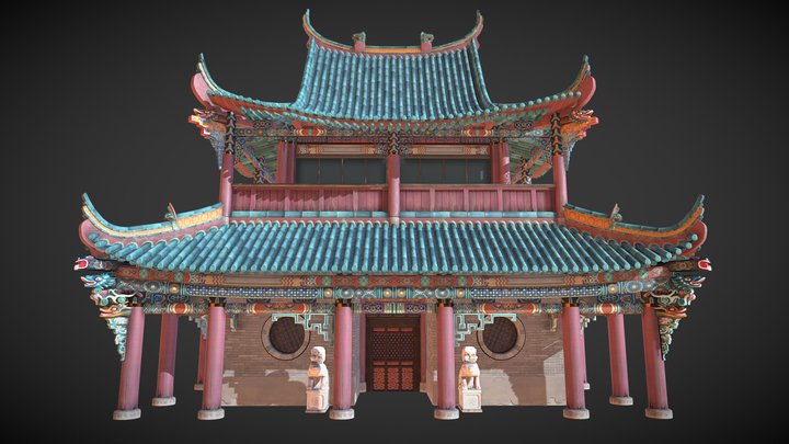 Chinese Temple Square Pagoda 3D Model