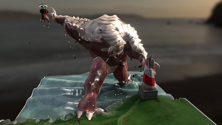 Monster breakes lighthouse. 3D Model