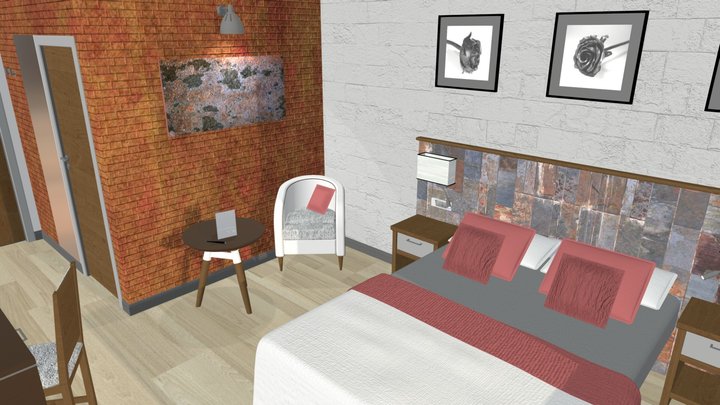 Hotel Room Layout 3D Model