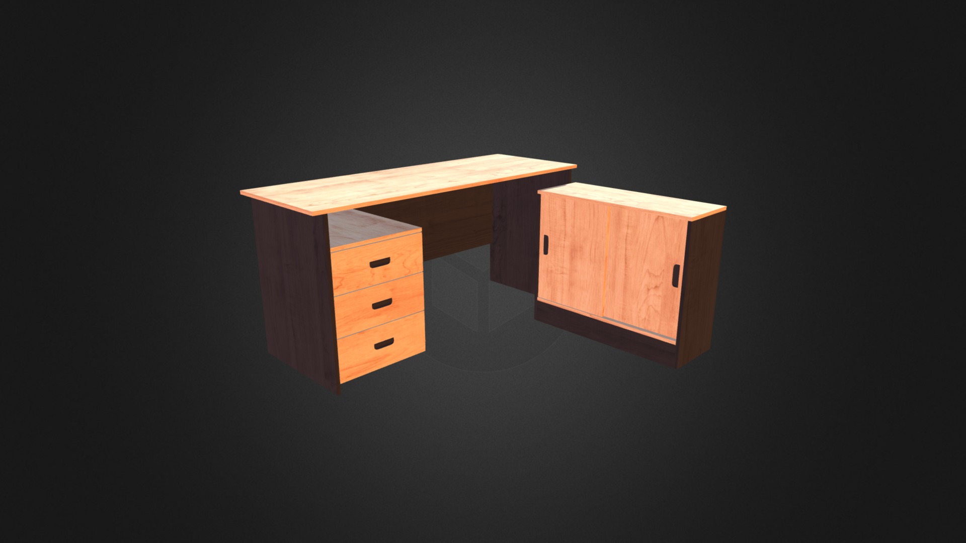 3D model Desk with Office Cabinet - This is a 3D model of the Desk with Office Cabinet. The 3D model is about a wooden box with a light inside.