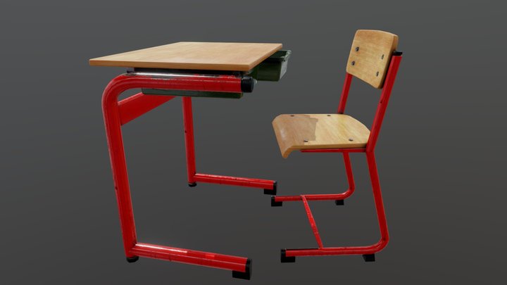School Desk 3D Model
