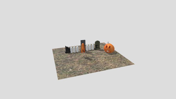 candle, pumpkin, ghost, and tombstone1 3D Model