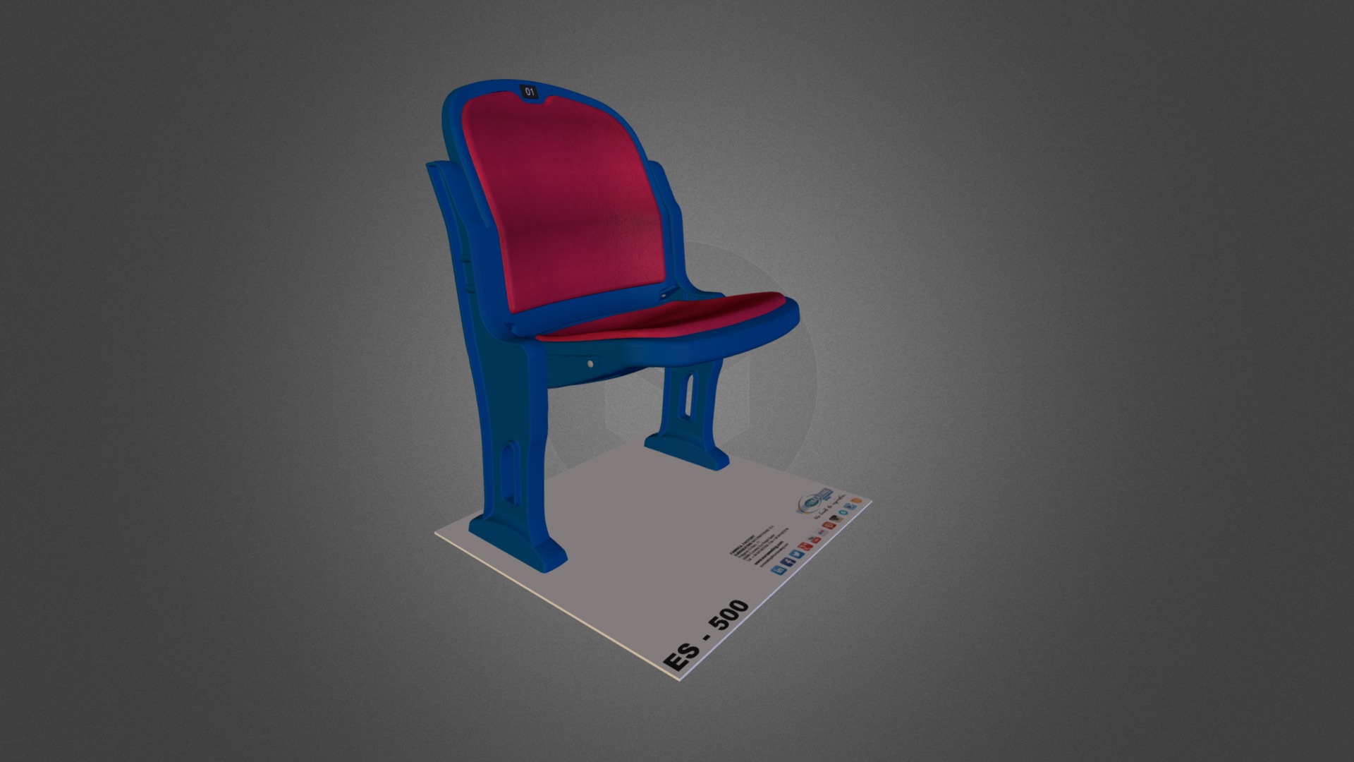 ES500 2P Semi Upholstery without armrest 3D model by Euro Seating