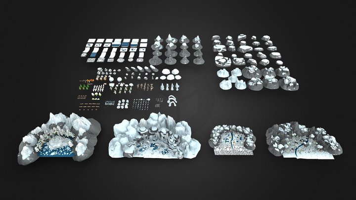 Low polygon snow hills snow mountain icicles 3D Model