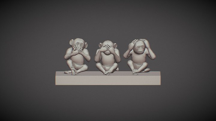 3 Wise Monkeys Statue 3D Model