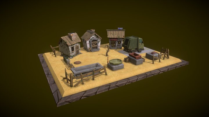 Green Rise: Polluted City - Low Poly Asset Pack 3D Model