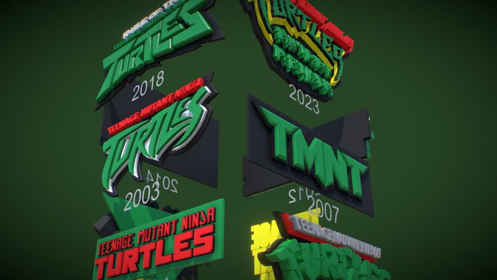 TMNT logos 1984 to 2023 Renderable and Printable 3D Model