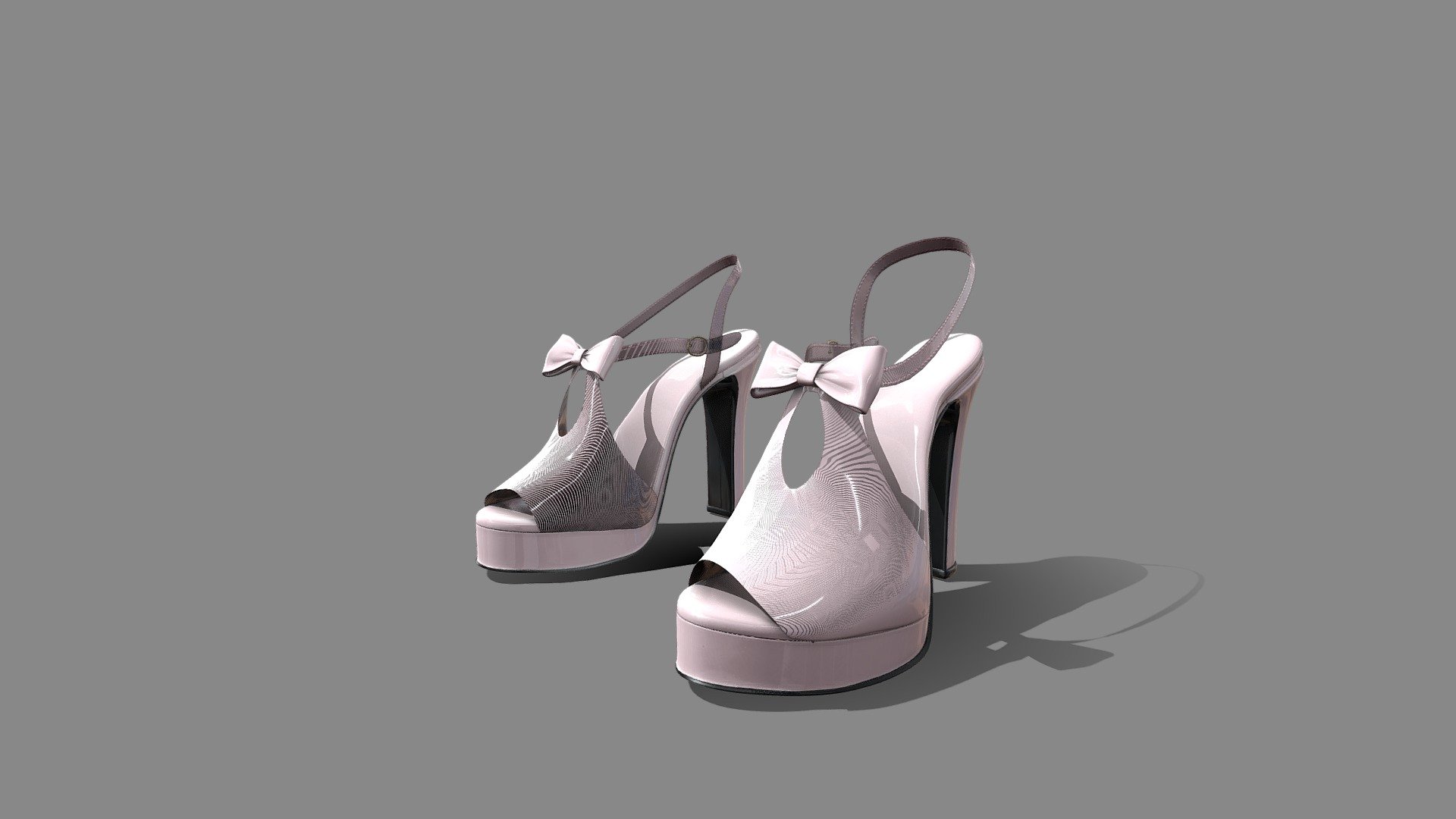 Cute Front Bow Female Thick High Heel Shoes - Buy Royalty Free 3D model ...