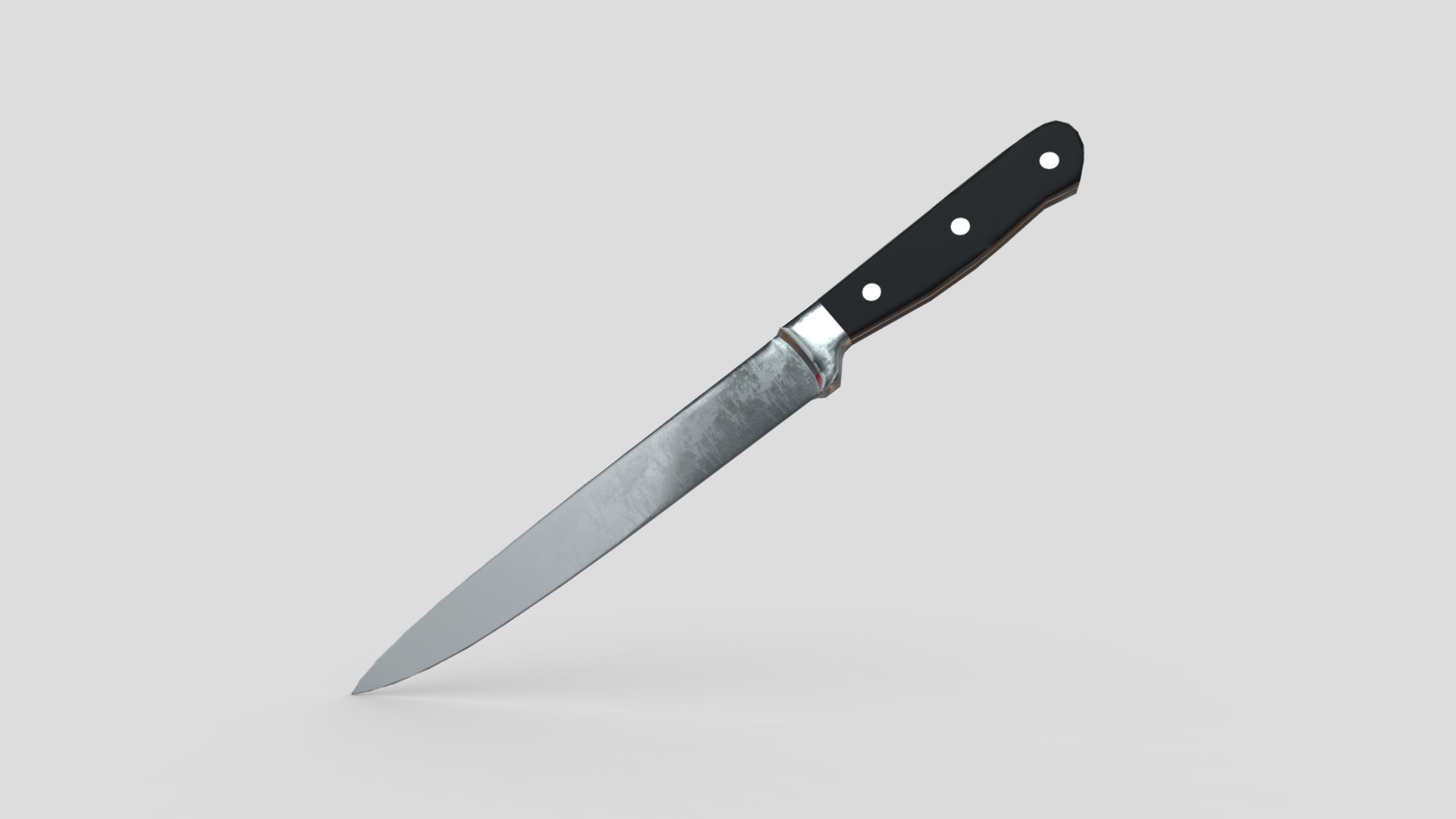 3D model Kitchen Knife 2 - This is a 3D model of the Kitchen Knife 2. The 3D model is about a silver knife with a black handle.