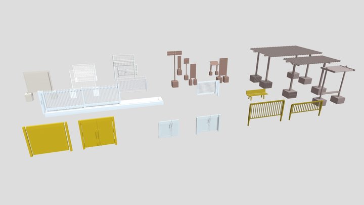 Fences, doors, signs, pergolas 3D Model